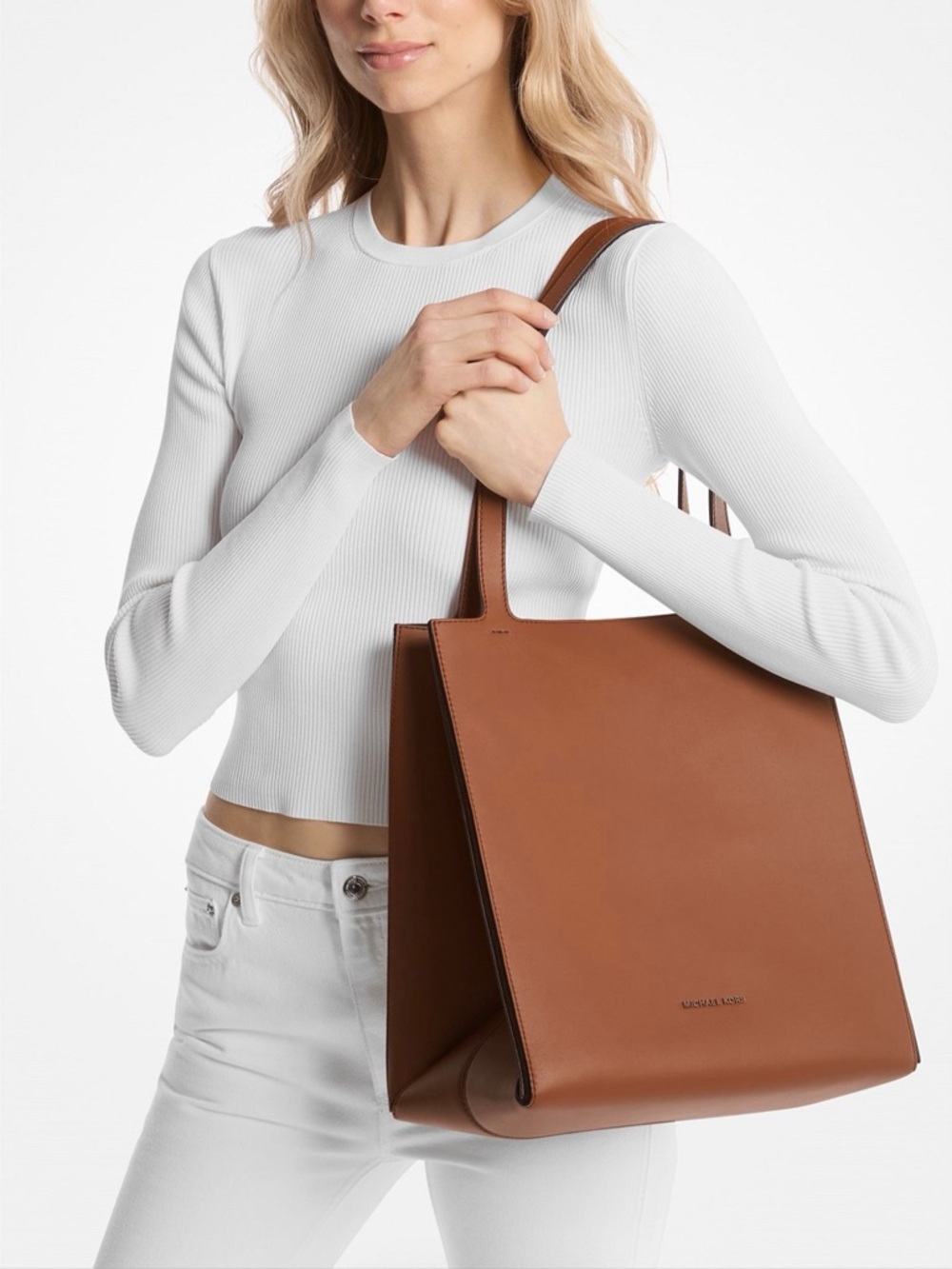 Michael Kors Jordi Luggage Leather Tote - Structured Everyday Bag - Picture 5 of 7